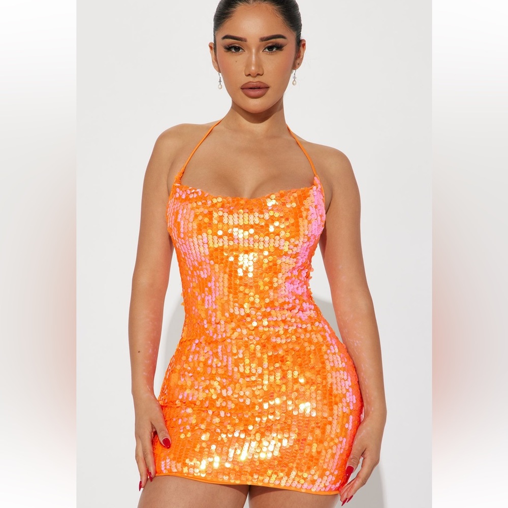 Kassidy Sequin Dress - Orange Size Small NWT Fashionnova